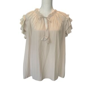 Rose & Olive Cream Ruffle Sleeve Tie-Neck Blouse XL